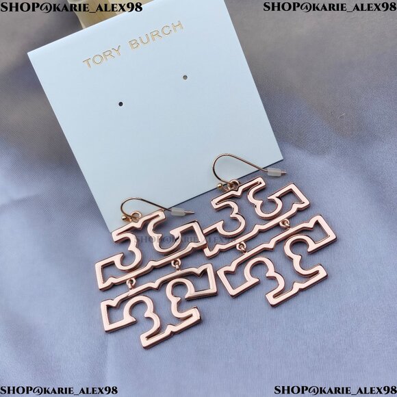 Tory Burch Jewelry - NEW Tory Burch Britten Hinged Dangle Statement Earrings in Rose Gold Polished